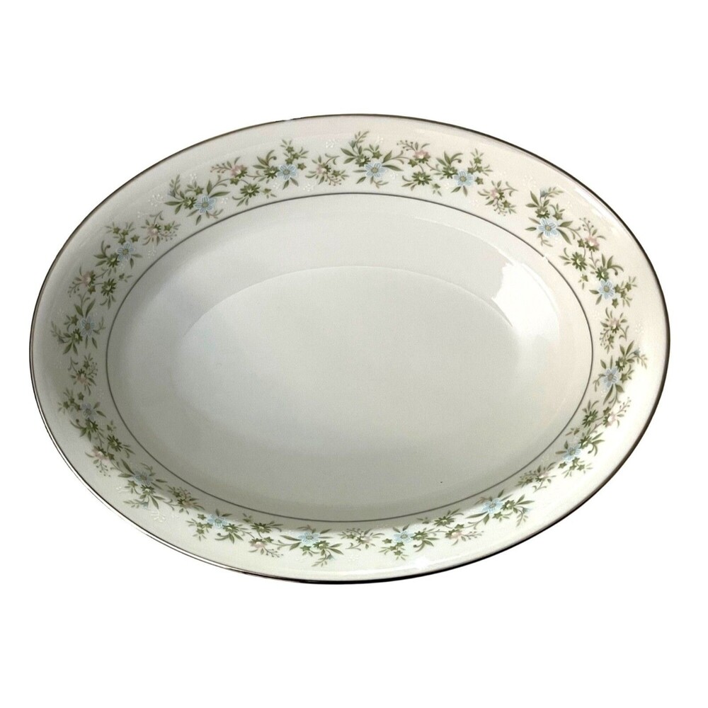 Noritake Savannah Oval Serving Bowl 2031 Floral Porcelain W/ Platinum Trim VGC